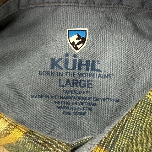 Kuhl Persuadr Shirt Men L Yellow Green Brown Linen Plaid Short Sleeve Button Up - Picture 6 of 15